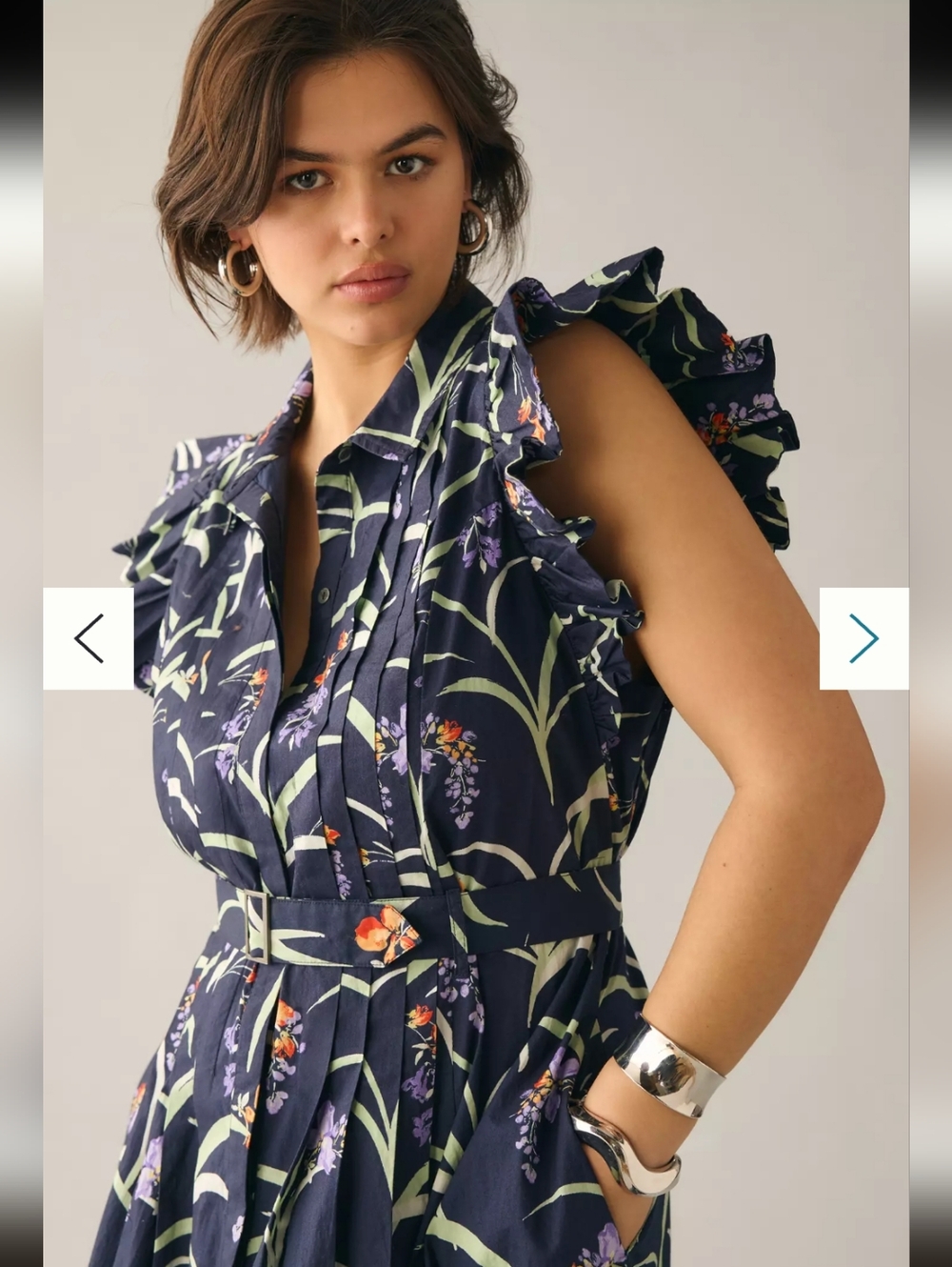 Maeve Anthropologie 100% Cotton Navy Floral Belted Maxi Dress_XS - Picture 4 of 11